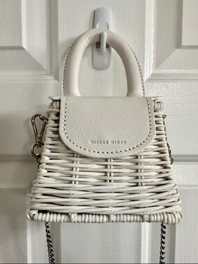 wicker wings White Woven Mini Tote Bag